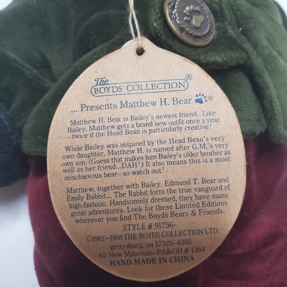 Boyds bears Mathew H Bear winter fuzzy jacket - Picture 5 of 5